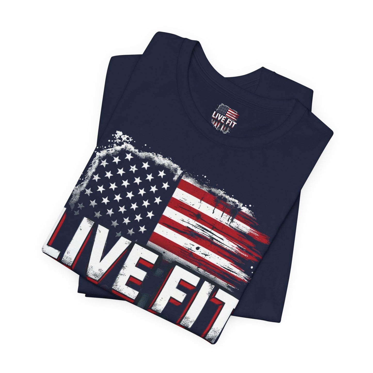LIVE FIT American Flag T-Shirt - Patriotic Fitness Tee - Distressed USA Flag Design