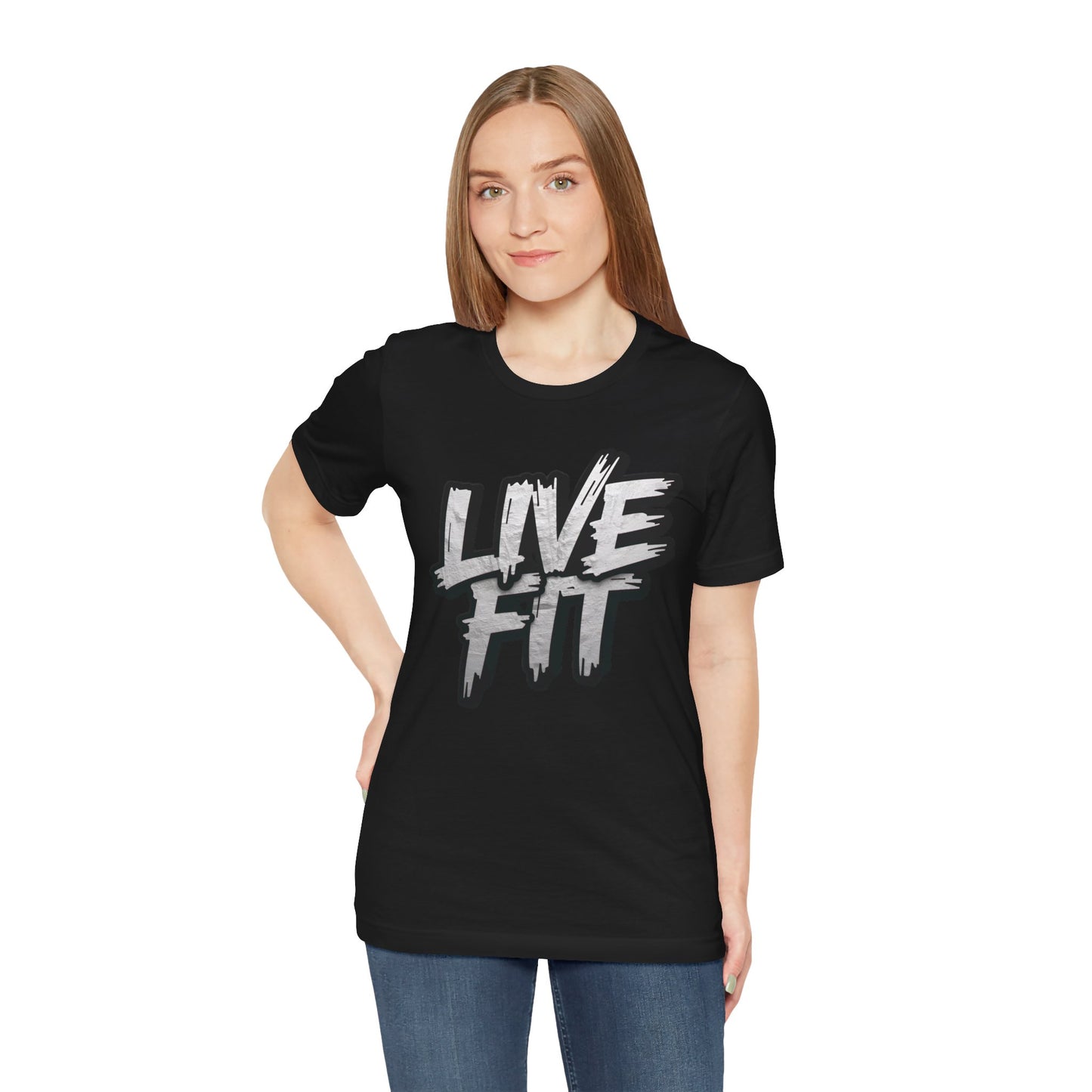 LIVE FIT Unisex Jersey Tee - Fitness Shirt - XS - 4XL -  Workout Apparel -  Motivational T-Shirt - Casual Wear - Gift for Fitness Enthusiasts