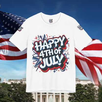 Happy 4th Of July Unisex Jersey Short Sleeve Tee, Independence Day T-Shirt, Patriotic Shirt, Red White Blue Tee, USA Celebration Top