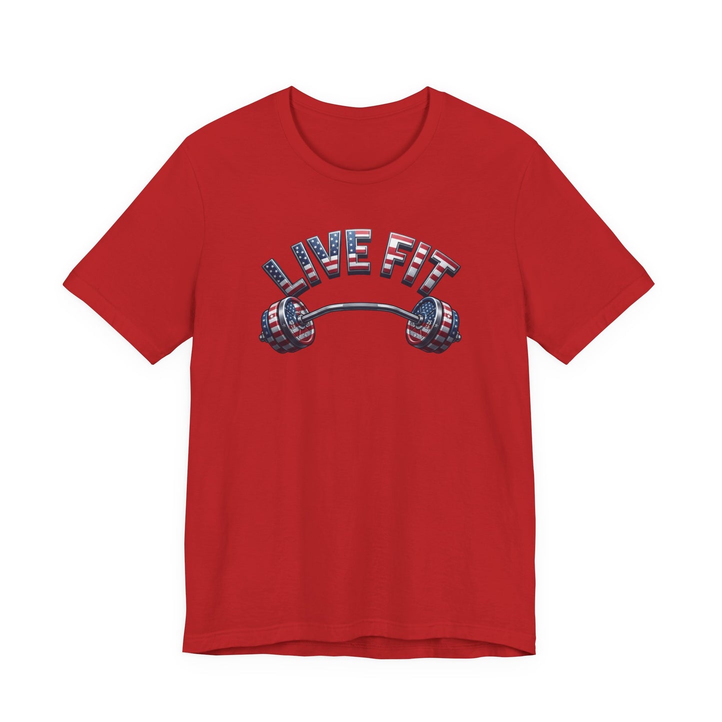 LIVE FIT American Flag Barbell T-Shirt | Patriotic Gym Tee – LIVE FIT
