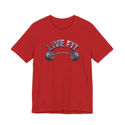 LIVE FIT American Flag Barbell T-Shirt | Patriotic Gym Tee – LIVE FIT
