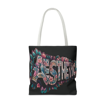 Eye-Catching - Aesthetic - Black Floral Tote Bag - Shopping Bag - Eco-Friendly Grocery Tote - Boho Style Handbag - Gift  for Art Lovers - Travel Accessory -