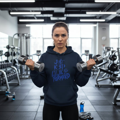 Unisex - JUST KEEP MOVING FORWARD - Three-Panel Fleece Hoodie - Motivational Sweatshirt - Inspirational Hoodie - Fitness Apparel - Workout Hoodie