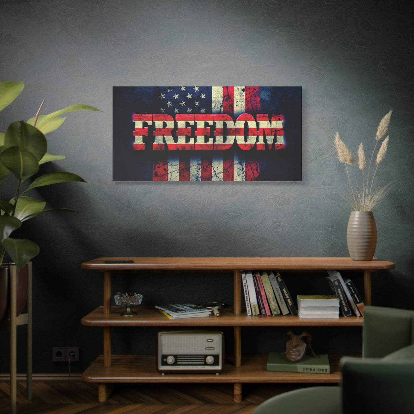 Patriotic Wall Art Print - Freedom Design Canvas Decor - American Flag Red White & Blue Artwork - Christmas Gifts - Independence Day Decoration - Home Gallery Piece -