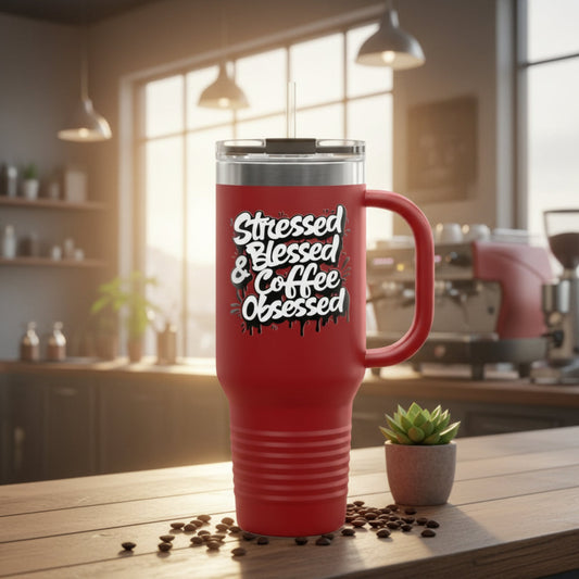 40 oz Insulated Travel Mug - Stressed Blessed & Coffee Obsessed Print - 7 Different Color Options - Perfect Holiday Gift for Coffee Lovers - Gym Goers -  Travel Enthusiasts -  Holiday [...]