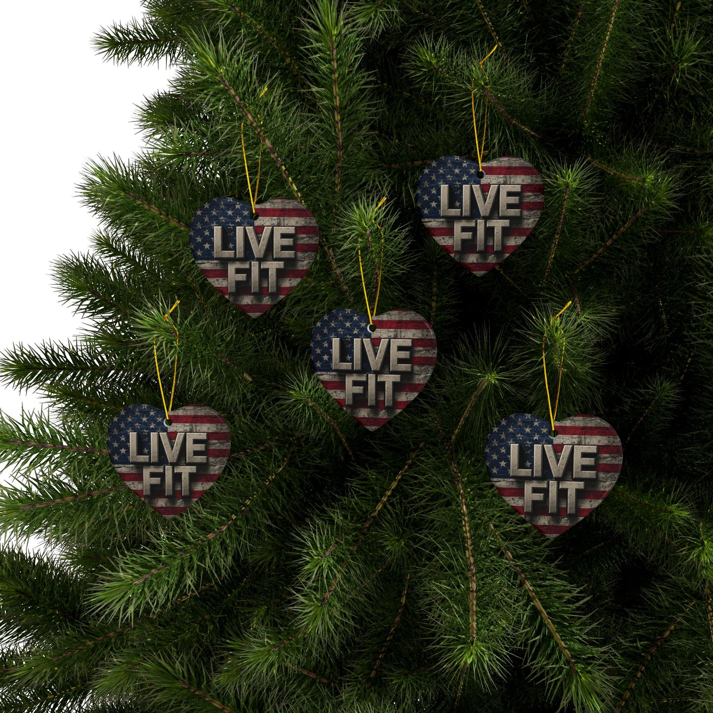Stunning Patriotic Ceramic Ornaments - Live Fit - Vintage American Flag Backdrop - Decorative Holiday Decor (Various Packs 1-10) - Same Design Both Sides - Fitness