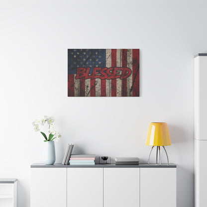 Blessed Patriotic Canvas Wall Art, Americana Decor, Home Wall Decoration, Rustic Flag Artwork, US Flag Decor
