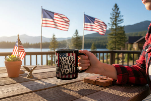 Your Only Limit Is You Black Ceramic Mug - Motivational American Flag