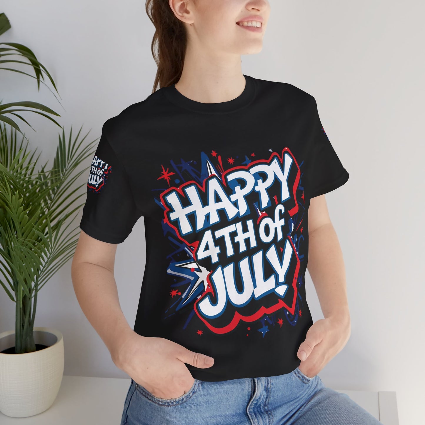 Happy 4th Of July Unisex Jersey Short Sleeve Tee, Independence Day T-Shirt, Patriotic Shirt, Red White Blue Tee, USA Celebration Top