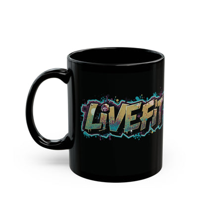 Fitness Motivational Mug - Live Fit Coffee Cup - Workout Gift -  Gym Drink-ware -  Black Mug for Fitness Enthusiasts - Christmas Gift