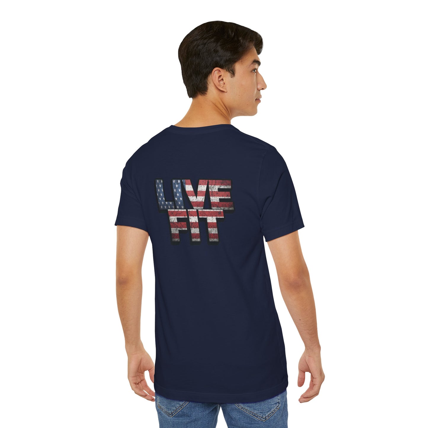 LIVE FIT Patriotic T-Shirt - American Flag Red White Blue - Unisex Fitness Tee