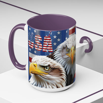 🇺🇸 Eye-Catching  🇺🇸 Patriotic  🇺🇸 Bald Eagle   🇺🇸 Red White & Blue  🇺🇸 USA  🇺🇸 Accent Coffee Mug   🇺🇸🇺🇸 11oz  &  🇺🇸 15oz  🇺🇸 Sizes 🇺🇸 8  Color Options   🇺🇸 Red     🇺🇸 Black    🇺🇸 Light Blue   🇺🇸 Yellow   🇺🇸 Orange   🇺🇸 Navy   🇺🇸 Pink   🇺🇸 Purple