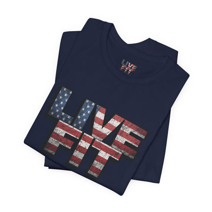 LIVE FIT Patriotic T-Shirt - American Flag Red White Blue - Unisex Fitness Tee