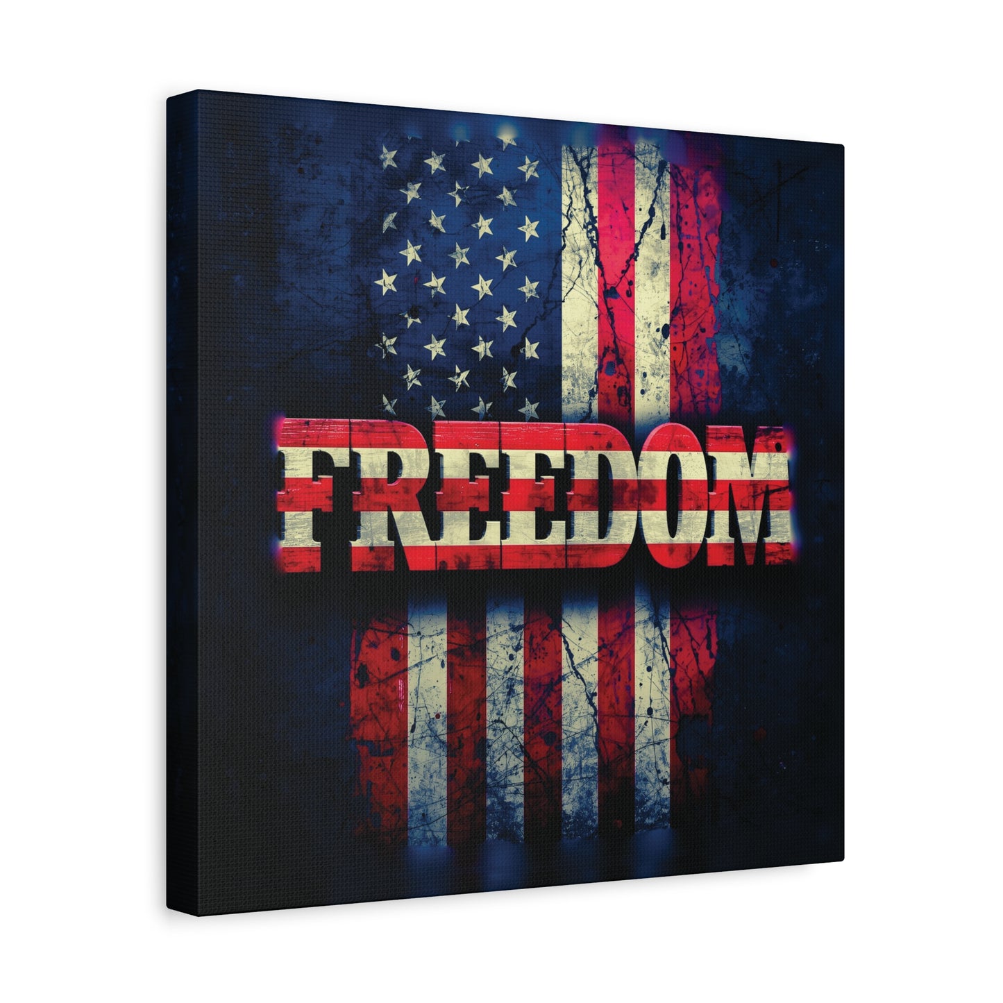 Patriotic Wall Art Print - Freedom Design Canvas Decor - American Flag Red White & Blue Artwork - Christmas Gifts - Independence Day Decoration - Home Gallery Piece -
