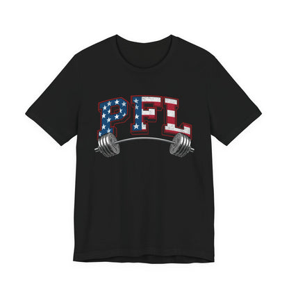 PFL Patriot Fit Life T-Shirt | American Flag Barbell Weightlifting Tee – LIVE FIT