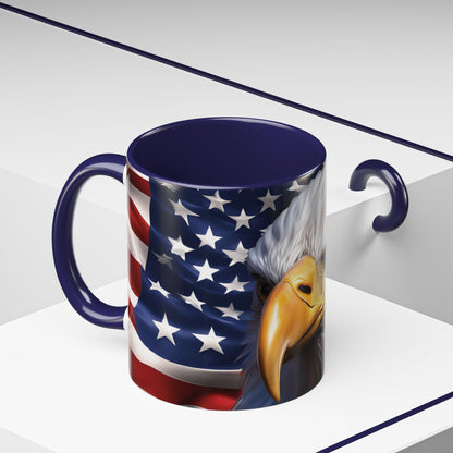 Patriotic Bald Eagle Coffee Mug – American Flag Accent Cup for Proud Americans & Veterans (11oz & 15oz, Multiple Colors)