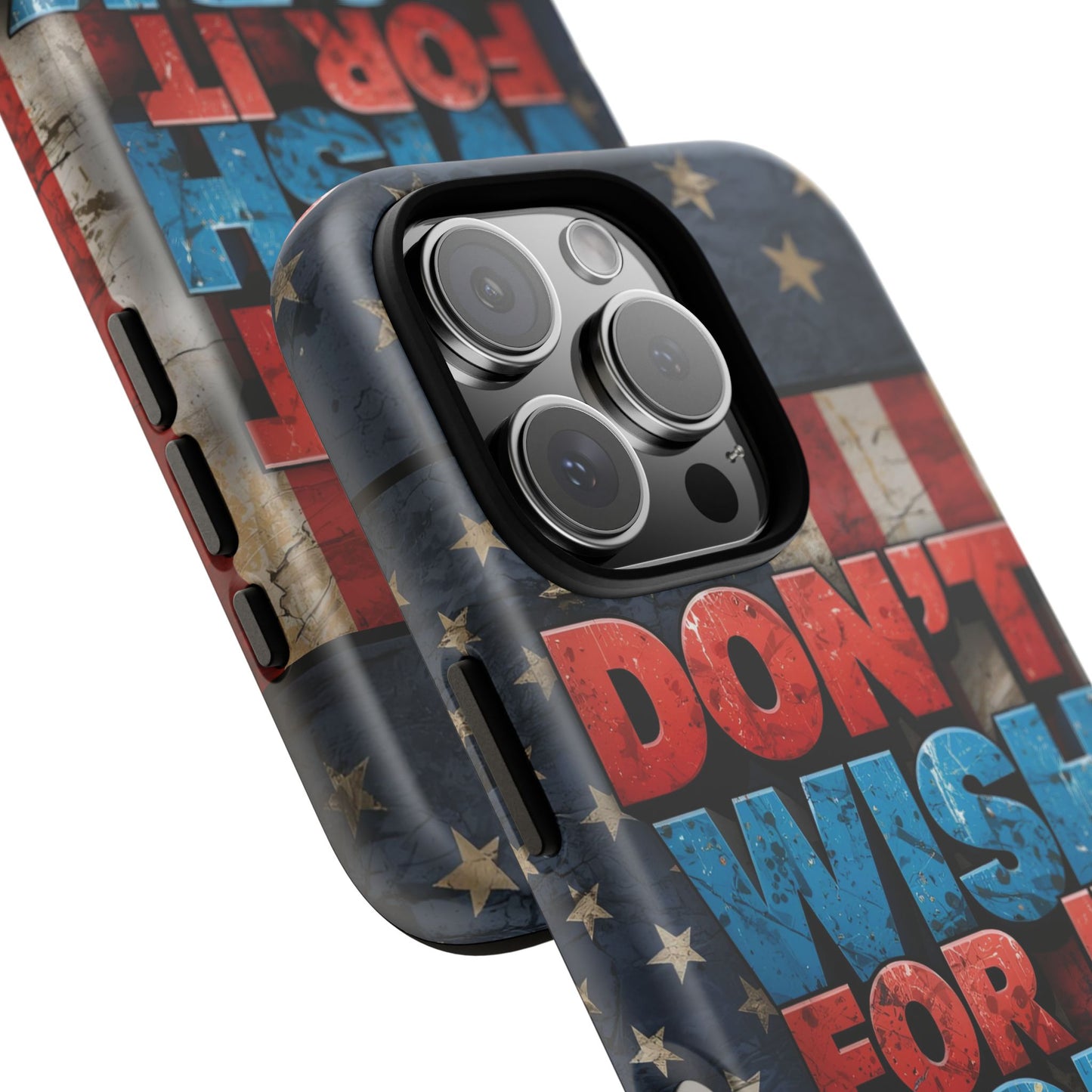 Motivational Phone Case - Don't Wish for It, Work for It | Patriotic Design, Gift for Fitness Lovers, USA Flag, Inspirational Decor