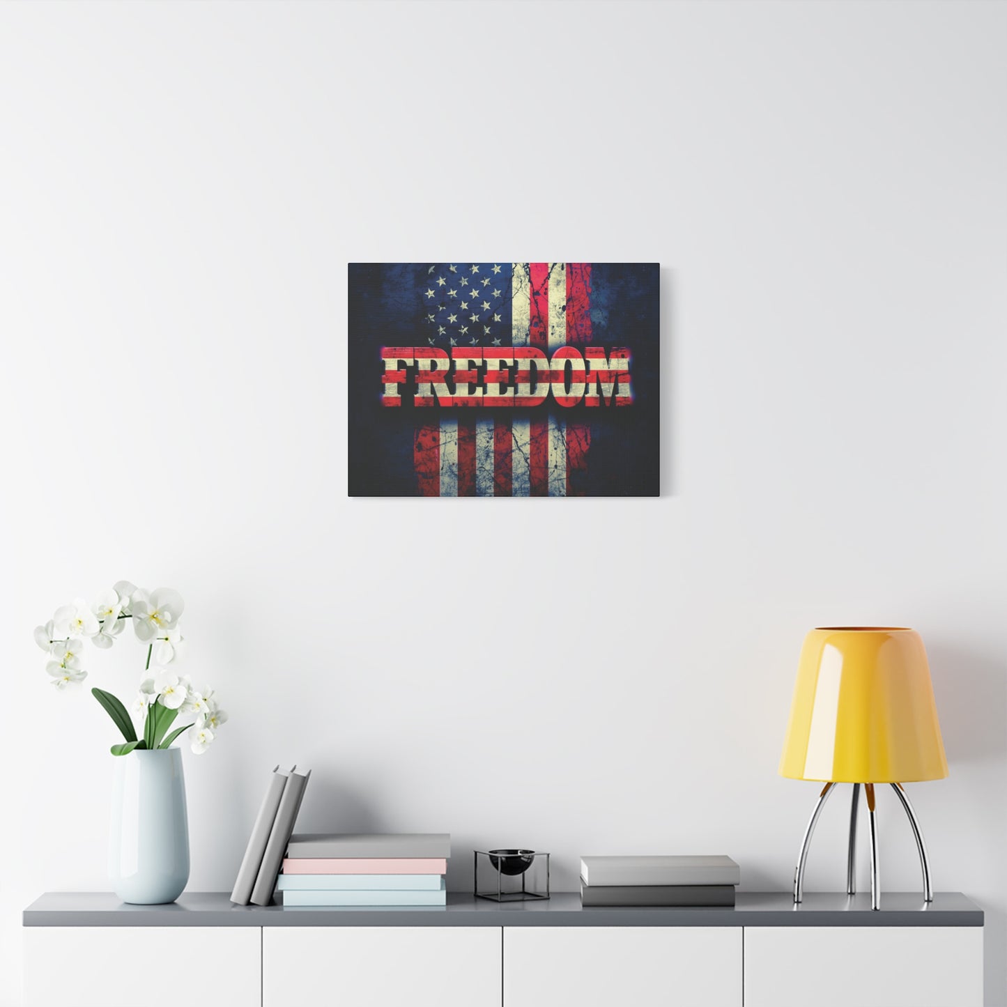 Patriotic Wall Art Print - Freedom Design Canvas Decor - American Flag Red White & Blue Artwork - Christmas Gifts - Independence Day Decoration - Home Gallery Piece -
