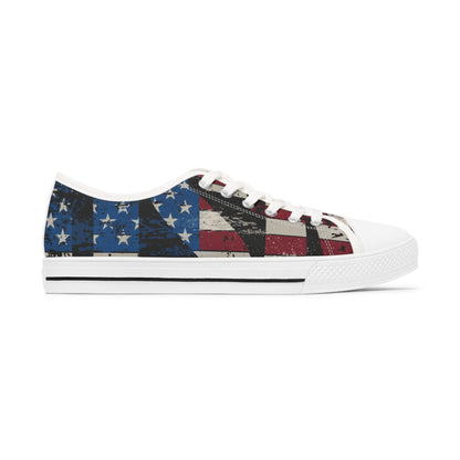 Eye-Catching - All Over Print - USA - Red White & Blue - Low Top Sneakers - Choice of White Sole - or Black Sole