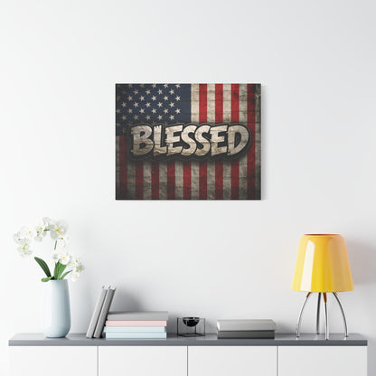 Blessed American Flag Canvas Wall Art, Patriotic Home Decor, Inspirational Gift, Rustic Wall Decor, Americana Artwork