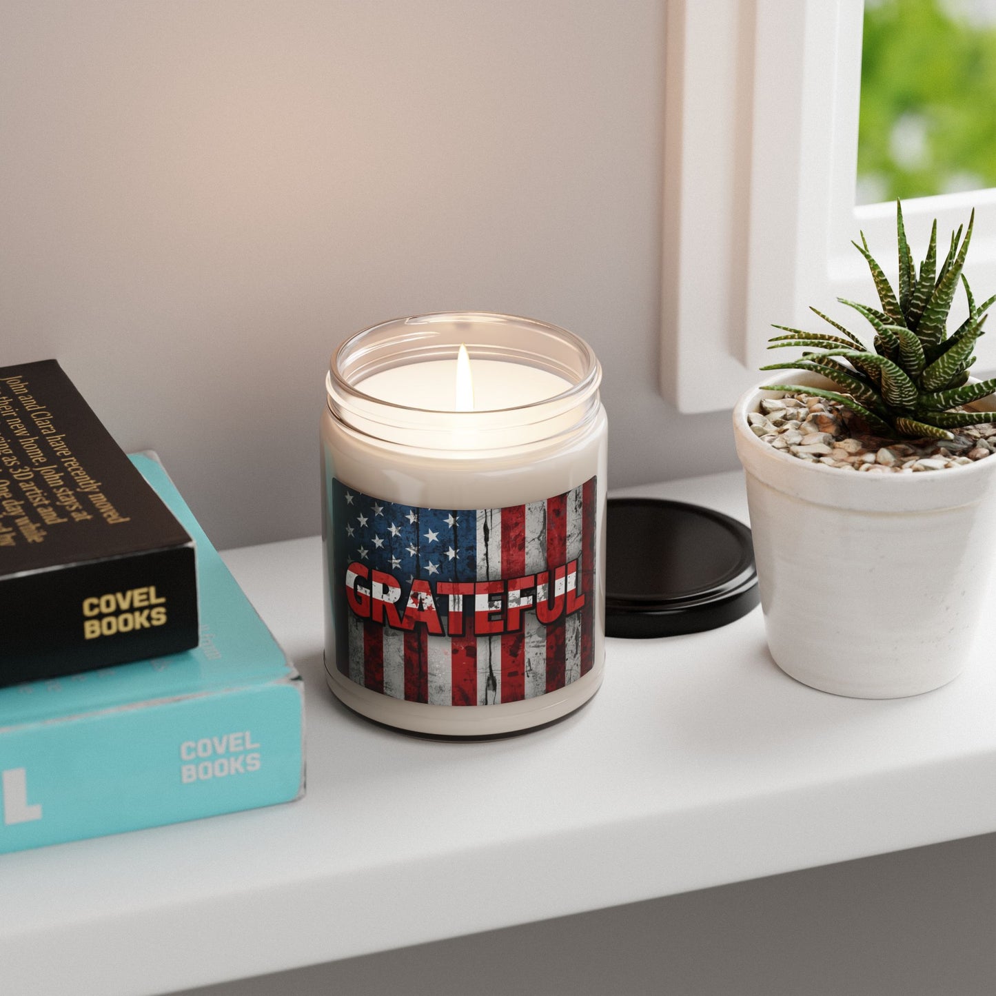 Grateful Scented Soy Candle - 9oz - Patriotic American Flag - Veterans Day Independence Day Gift - Red White Blue