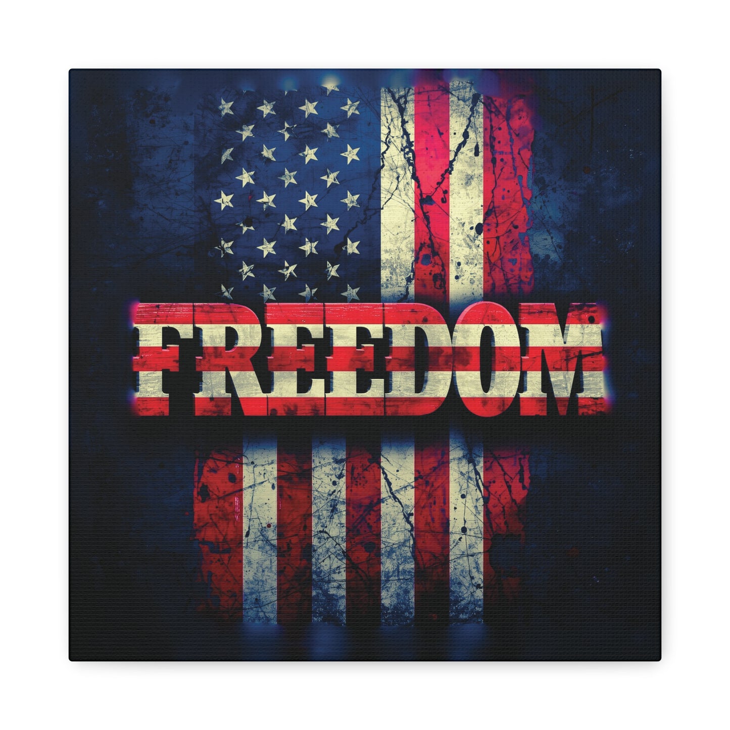 Patriotic Wall Art Print - Freedom Design Canvas Decor - American Flag Red White & Blue Artwork - Christmas Gifts - Independence Day Decoration - Home Gallery Piece -