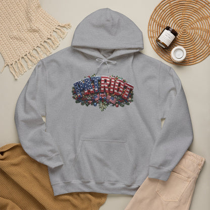 Patriot Christmas Hoodie - Arched PATRIOT Flag & Wreath Americana Graphic | Unisex S-5XL