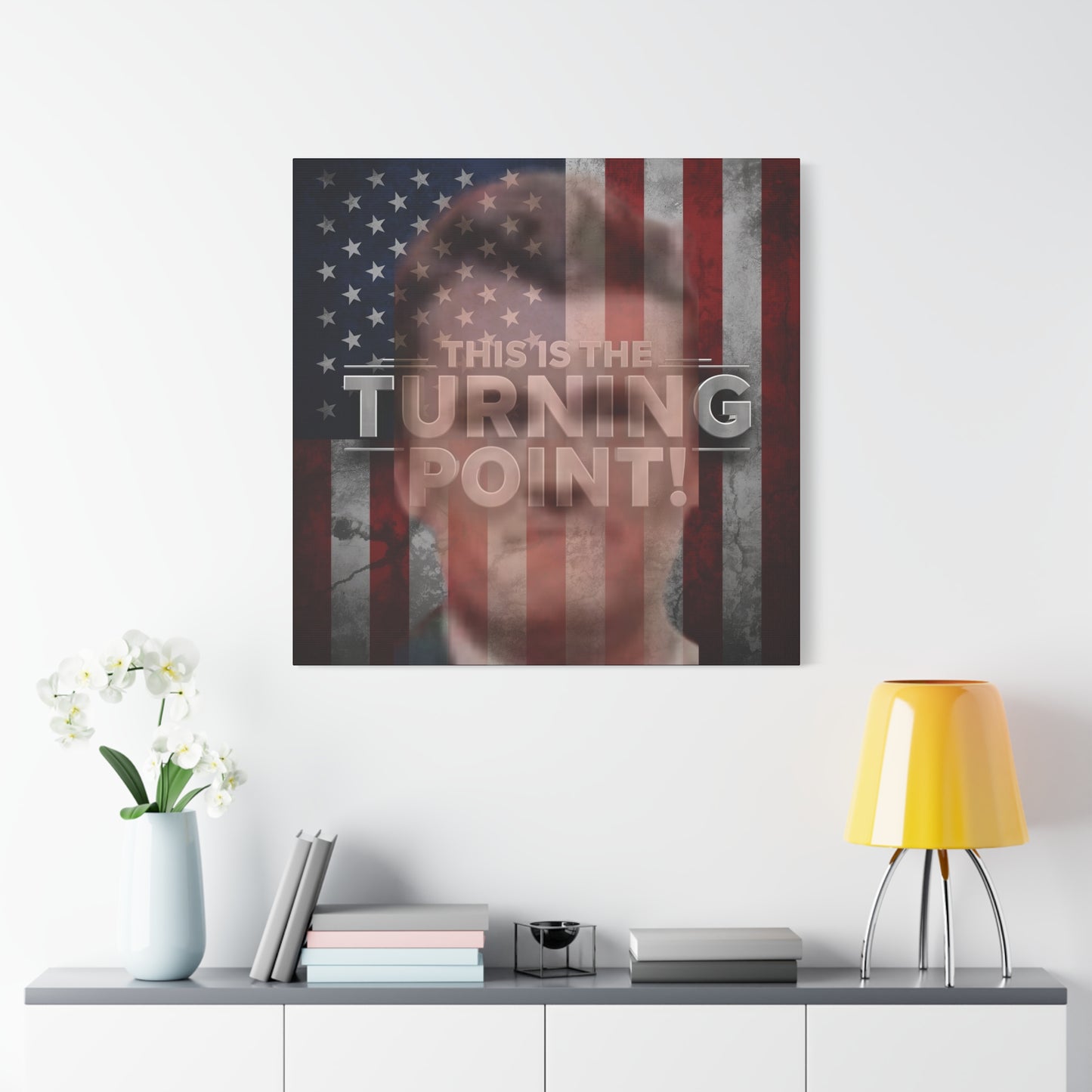 Inspirational Gallery Wrap Canvas Wall Art - Motivational Home Decor - Charlie Kirk - This Is The Turning Point! Artwork - Unique Gift Idea -  American Flag Backdrop Design