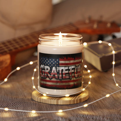 Scented 9oz Soy Candles - Grateful Print -  American Flag Background Design