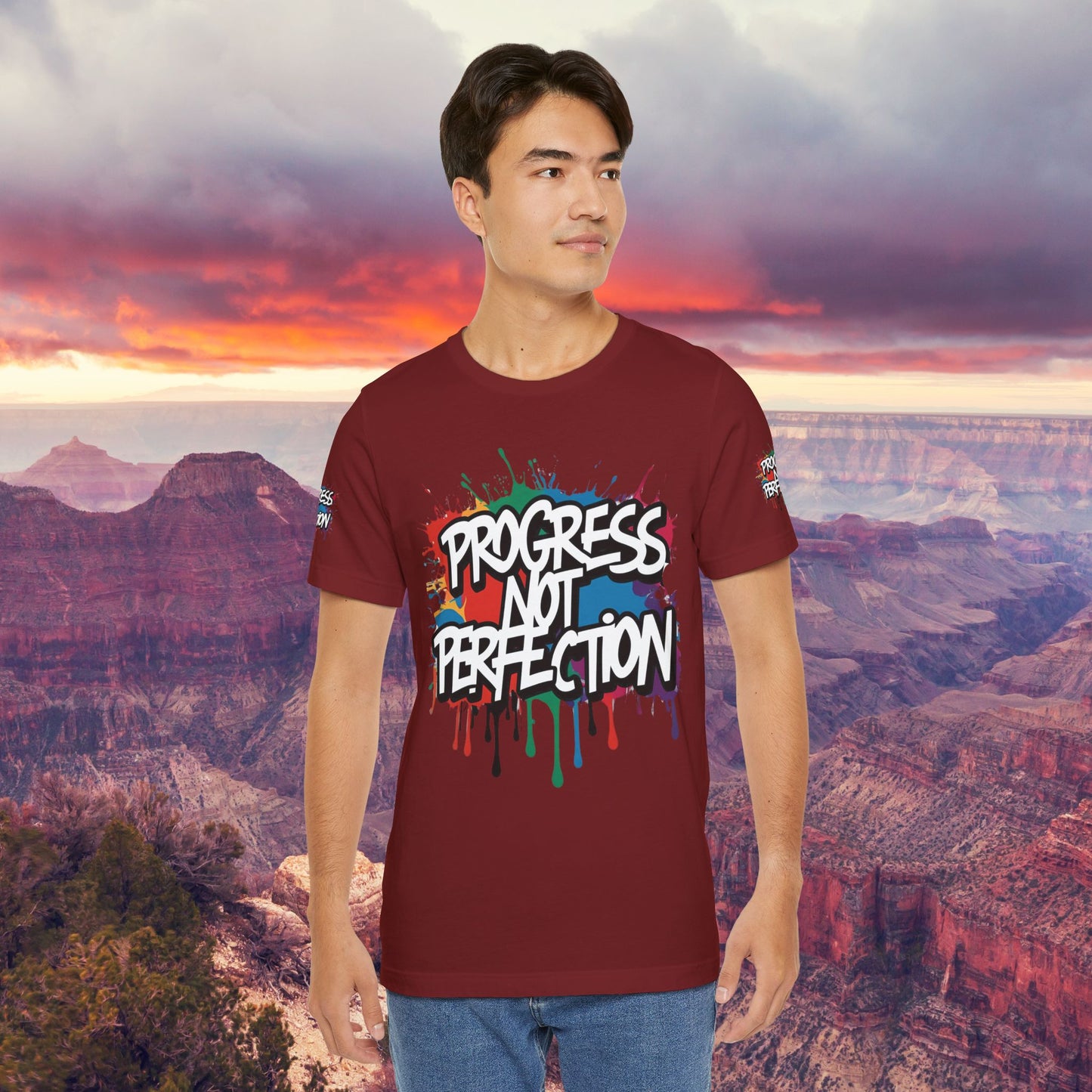💥 Vibrant   💥   Eye-catching   💥   Motivational    💥 All  Over Print   💥 Unisex T-shirt  💥   Progress  Not  Perfection   💥  Art-Inspired   💥  Apparel  💥  Sizes  XS  x  4XL 💥