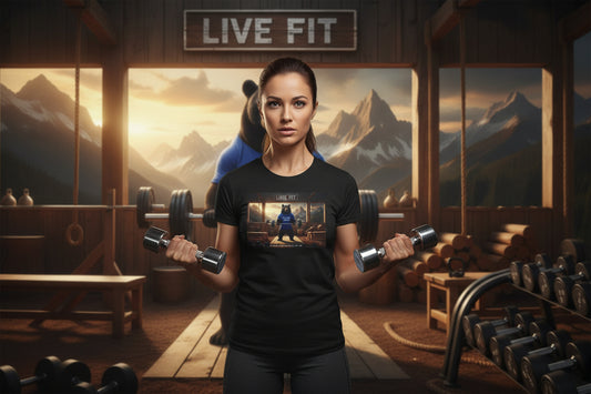 LIVE FIT Bear Graphic Tee - Motivational Gym Workout T-Shirt - Unisex Fitness Apparel