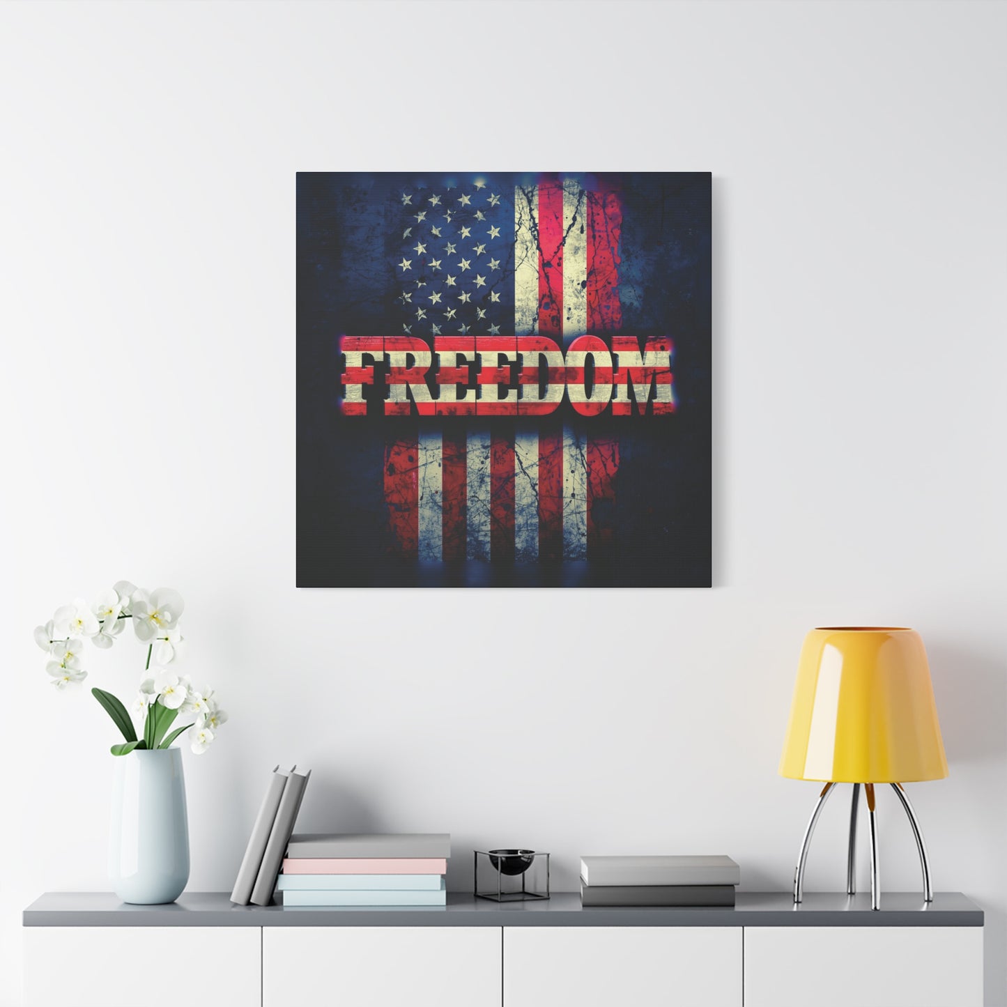 Patriotic Wall Art Print - Freedom Design Canvas Decor - American Flag Red White & Blue Artwork - Christmas Gifts - Independence Day Decoration - Home Gallery Piece -
