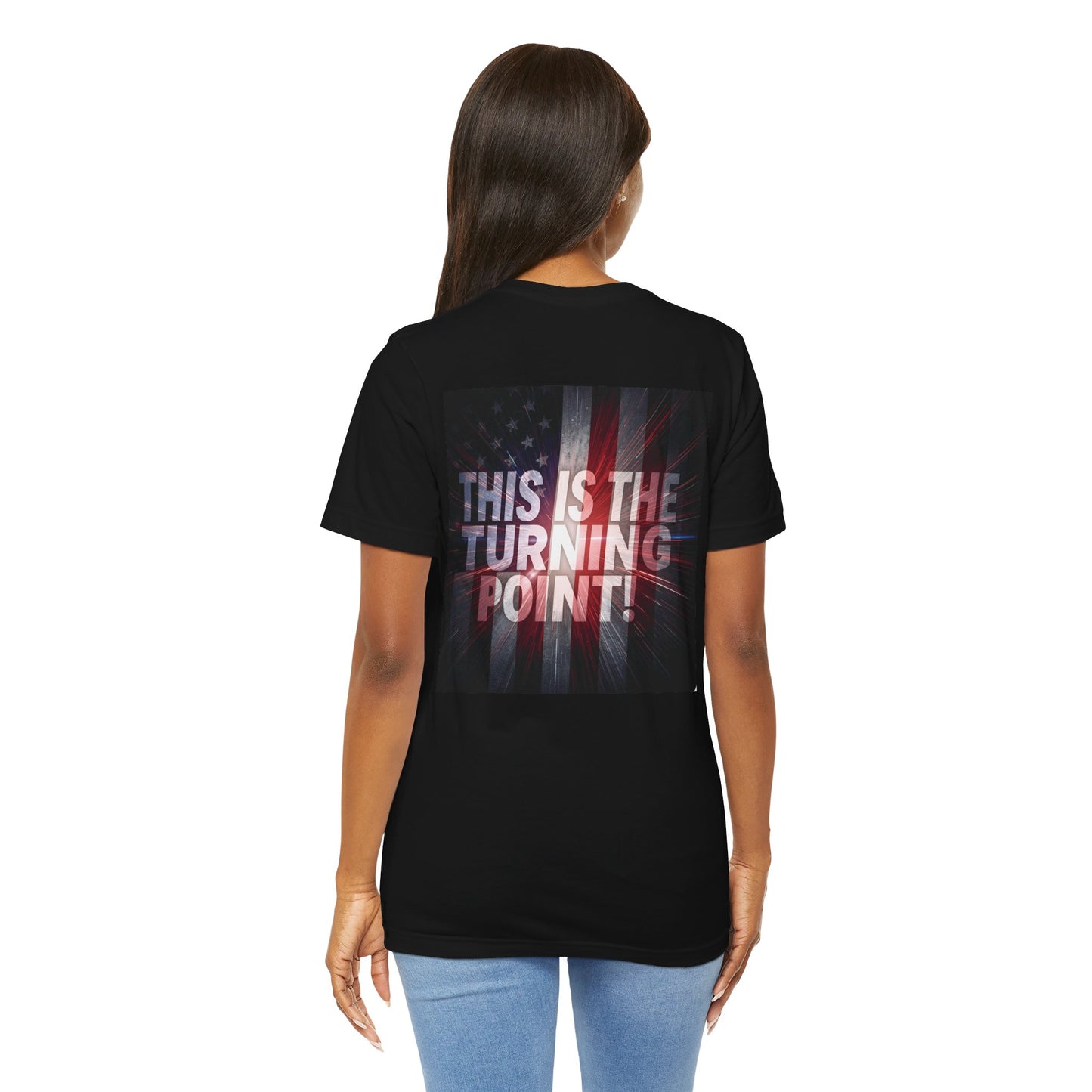 Ultra Motivational - Patriotic - Charlie Kirk - This Is The Turning Point! - Red White Blue - Stunning American Flag Backdrop Design - Black Tee - XS - 4XL