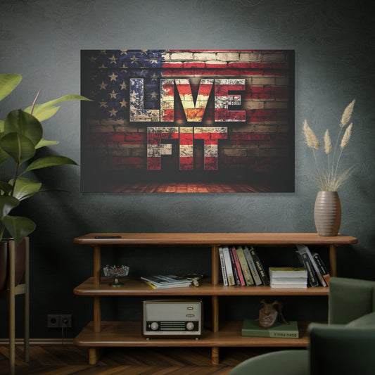 American Pride Canvas Wall Art - Live Fit Decor -  Fitness Motivation - Patriotic Gift - USA Flag Artwork - Red White Blue -