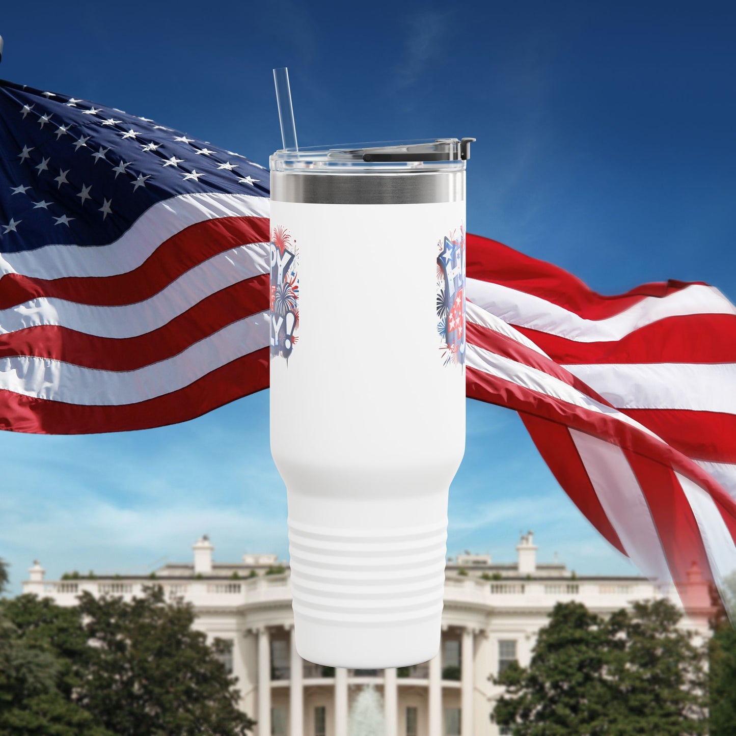 Patriotic Insulated Travel Mug - 40oz - Perfect for 4th of July Celebrations, BBQs, Camping, Family Gatherings, Gifts!