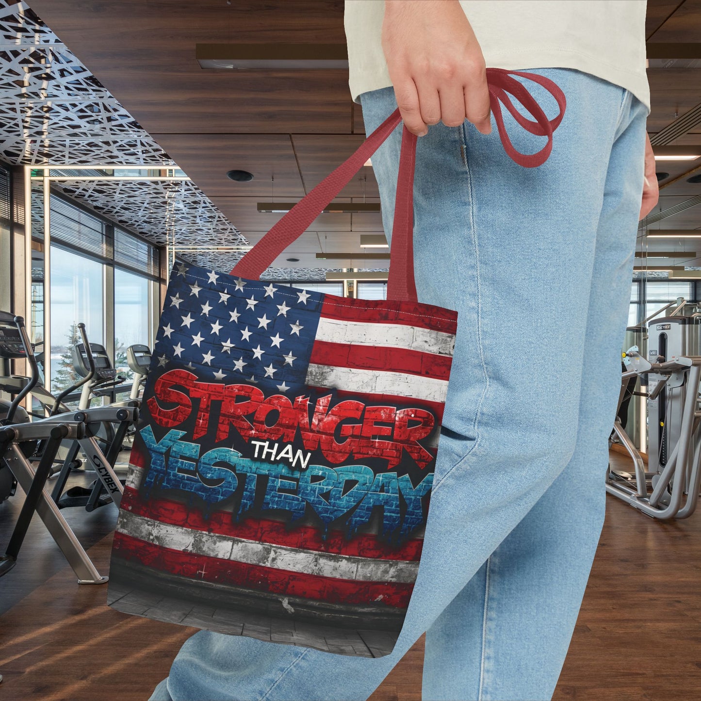 Patriotic Red White Blue Tote Bag - Stronger Than Yesterday - Perfect for Fourth of July, Gym, Beach, Shopping, Gifts
