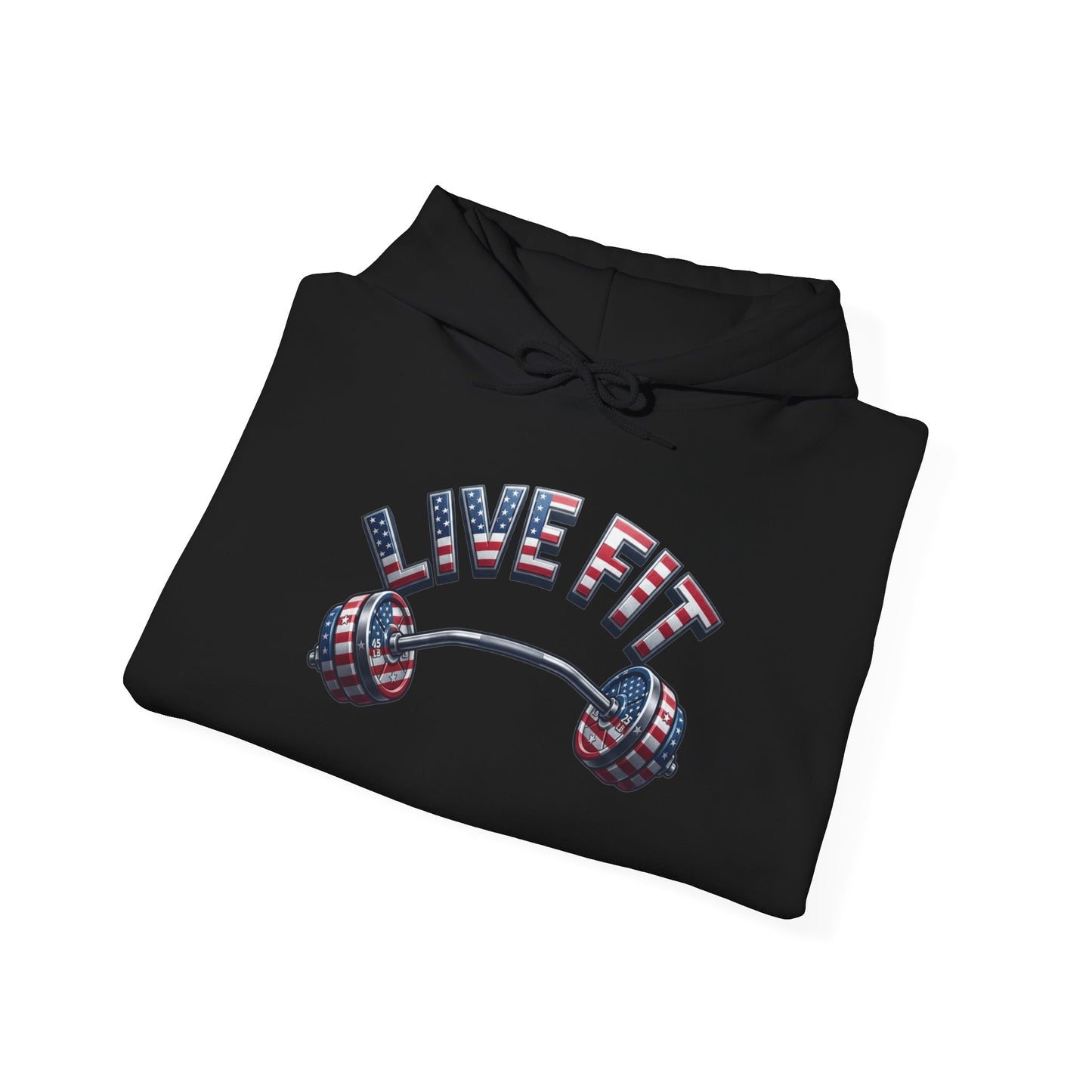 LIVE FIT American Flag Barbell Hoodie | Patriotic Gym Sweatshirt – LIVE FIT