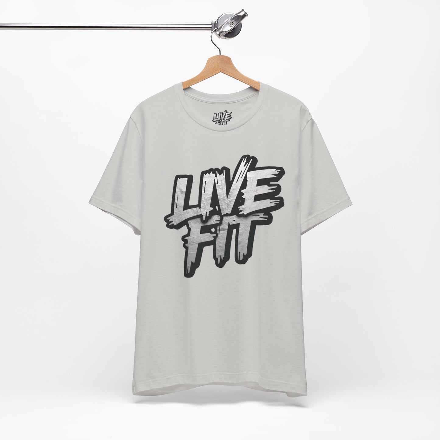 LIVE FIT Unisex Jersey Tee - Fitness Shirt - XS - 4XL -  Workout Apparel -  Motivational T-Shirt - Casual Wear - Gift for Fitness Enthusiasts