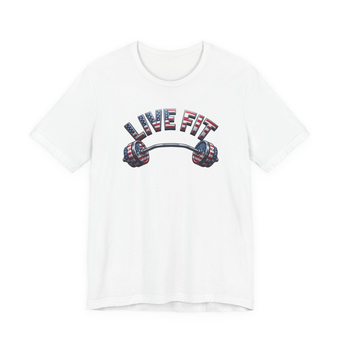 LIVE FIT American Flag Barbell T-Shirt | Patriotic Gym Tee – LIVE FIT