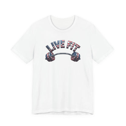 LIVE FIT American Flag Barbell T-Shirt | Patriotic Gym Tee – LIVE FIT