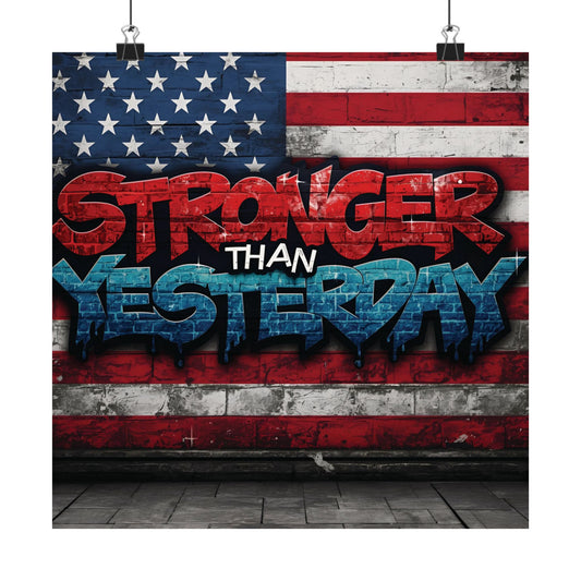 Motivational Stronger Than Yesterday Wall Art Poster, Home Decor, Strength Quote, Inspirational Gift, American Flag Design