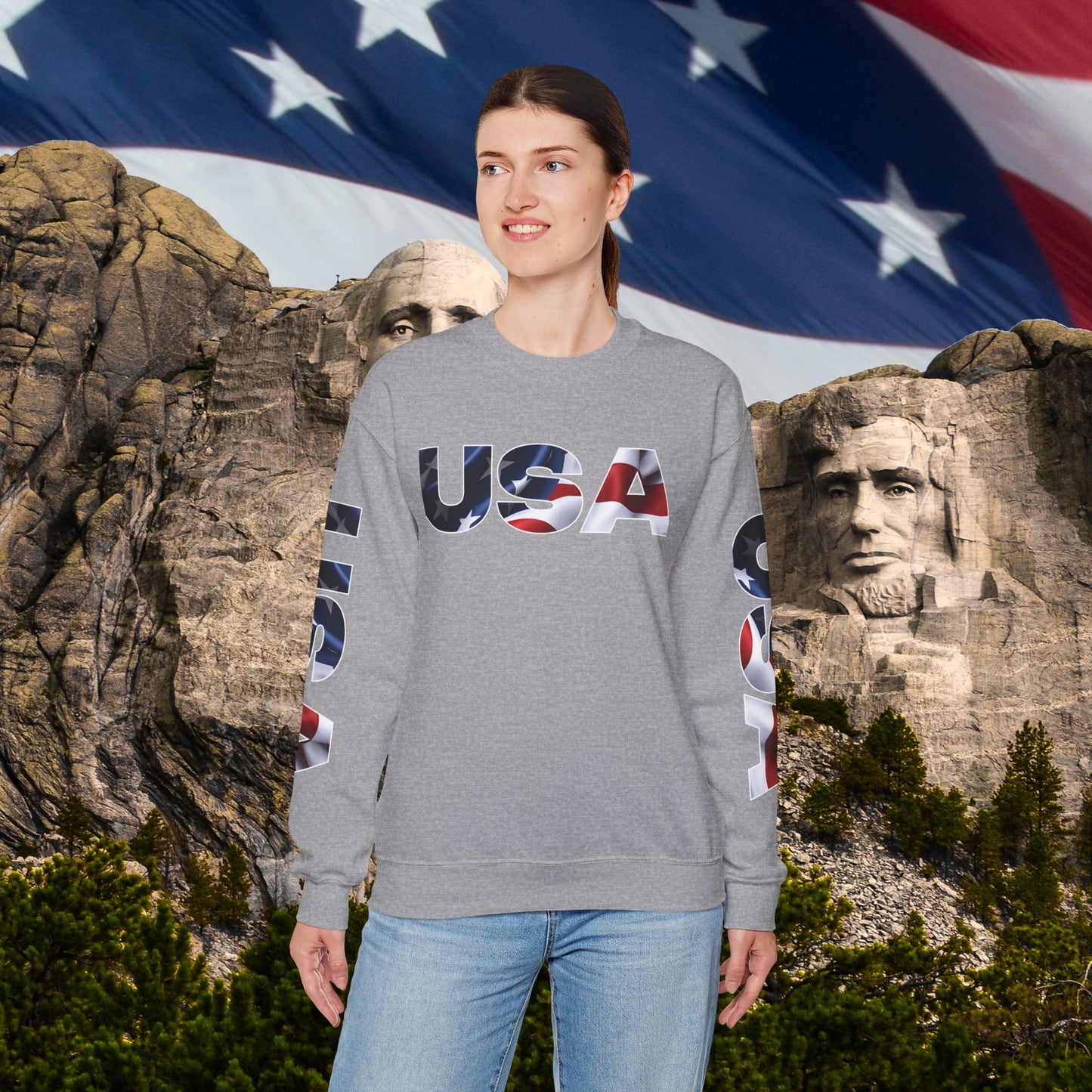 Patriotic USA Red White Blue - Crewneck Sweatshirt - Unisex Pullover - S-5XL