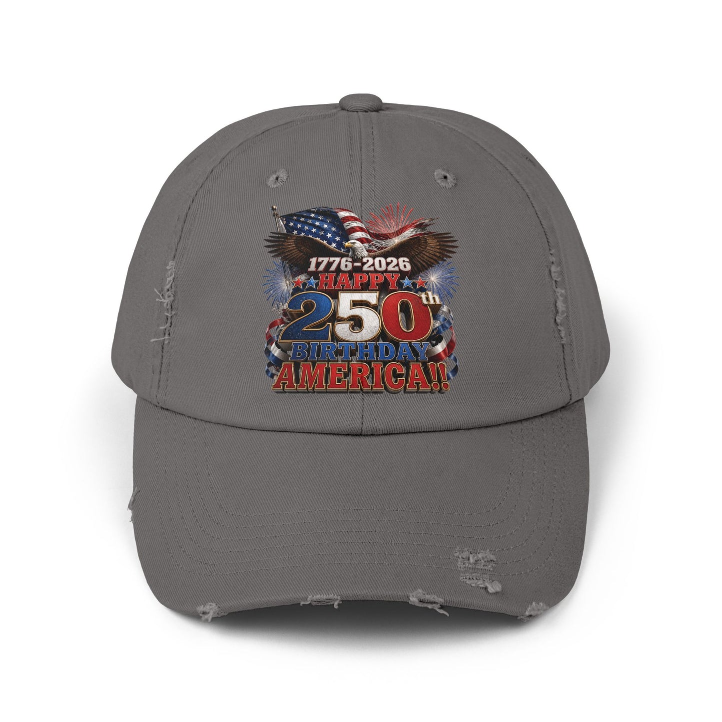 250th American Flag Fireworks Distressed Cap — 1776-2026 Patriotic Hat