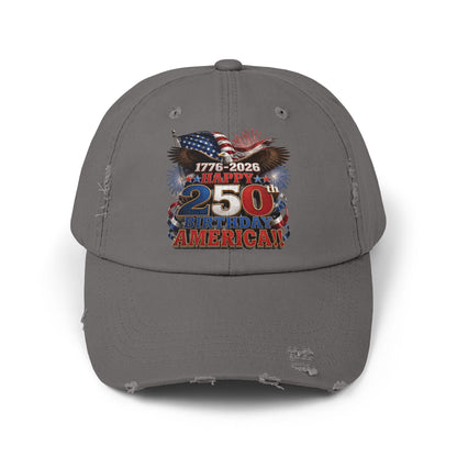 250th American Flag Fireworks Distressed Cap — 1776-2026 Patriotic Hat