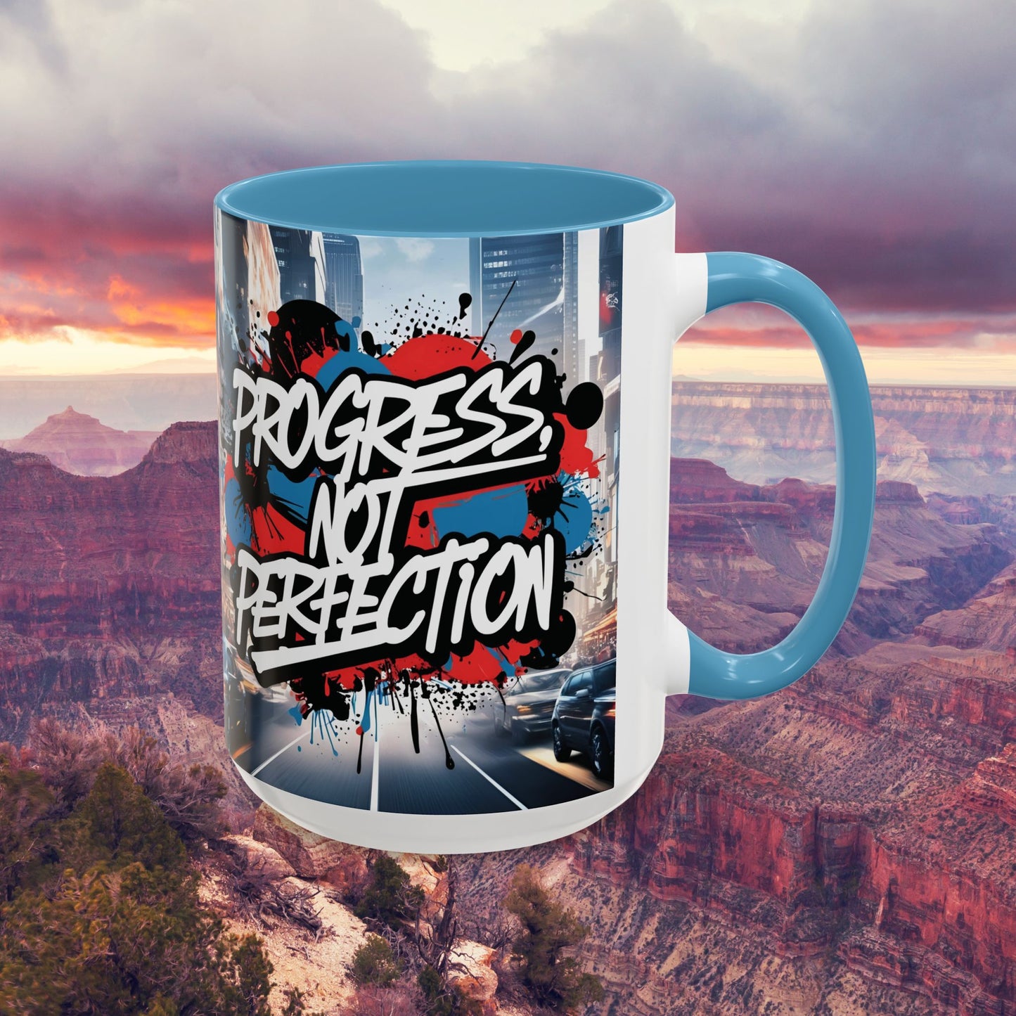 Progress Not Perfection! Graffiti Style Mug - Vibrant Design - 11oz/15oz - 8 Colors
