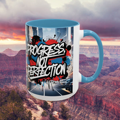 Progress Not Perfection! Graffiti Style Mug - Vibrant Design - 11oz/15oz - 8 Colors