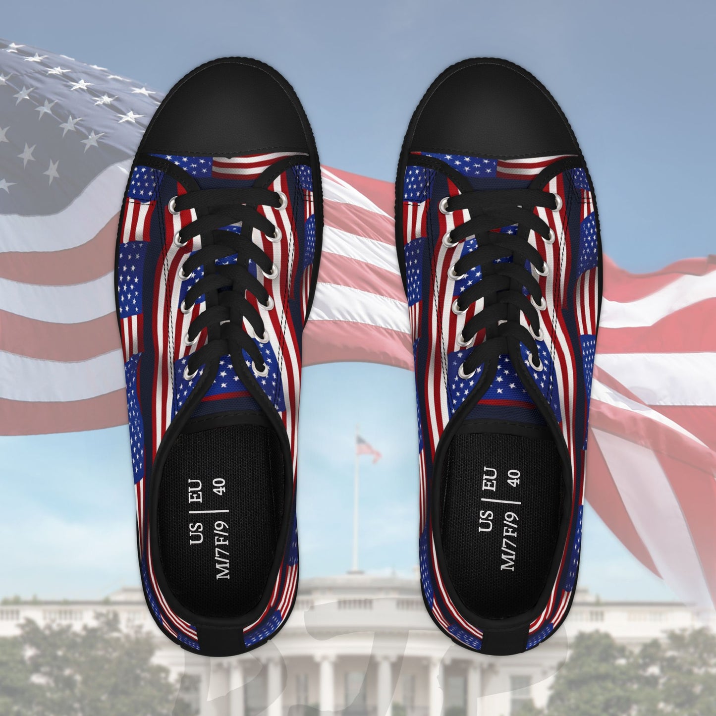 Patriotic - Red White & Blue - All Over Print - Low Top Sneakers - American Flag Design - Sizes 5.5-12