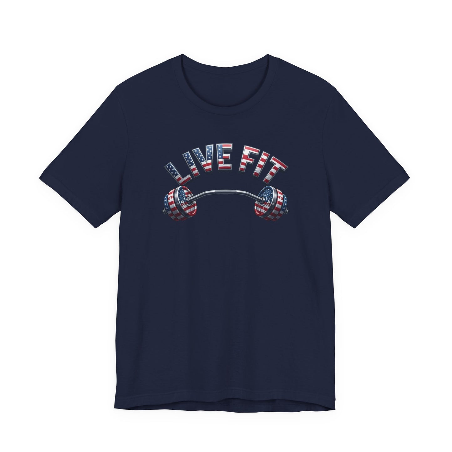 LIVE FIT American Flag Barbell T-Shirt | Patriotic Gym Tee – LIVE FIT