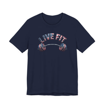LIVE FIT American Flag Barbell T-Shirt | Patriotic Gym Tee – LIVE FIT