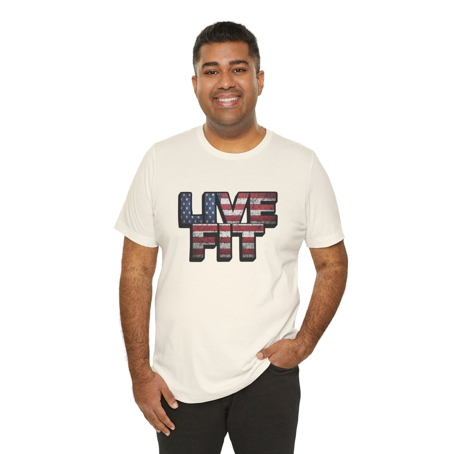 LIVE FIT Patriotic T-Shirt - American Flag Red White Blue - Unisex Fitness Tee